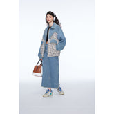 Unisex Jacket Retro Patchwork Plaid Lapel Jacket Baggy Coat